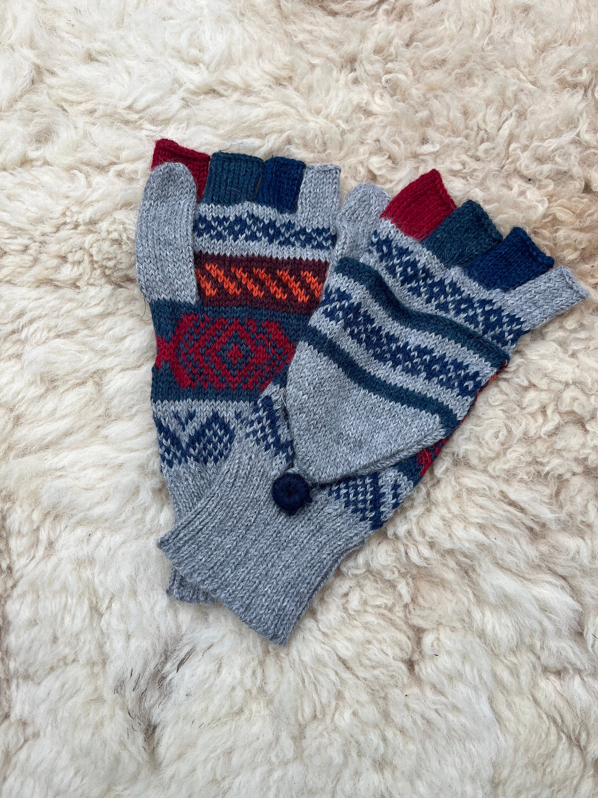 Navy & Denim Fair Isle Convertible Alpaca Mittens, photo 5