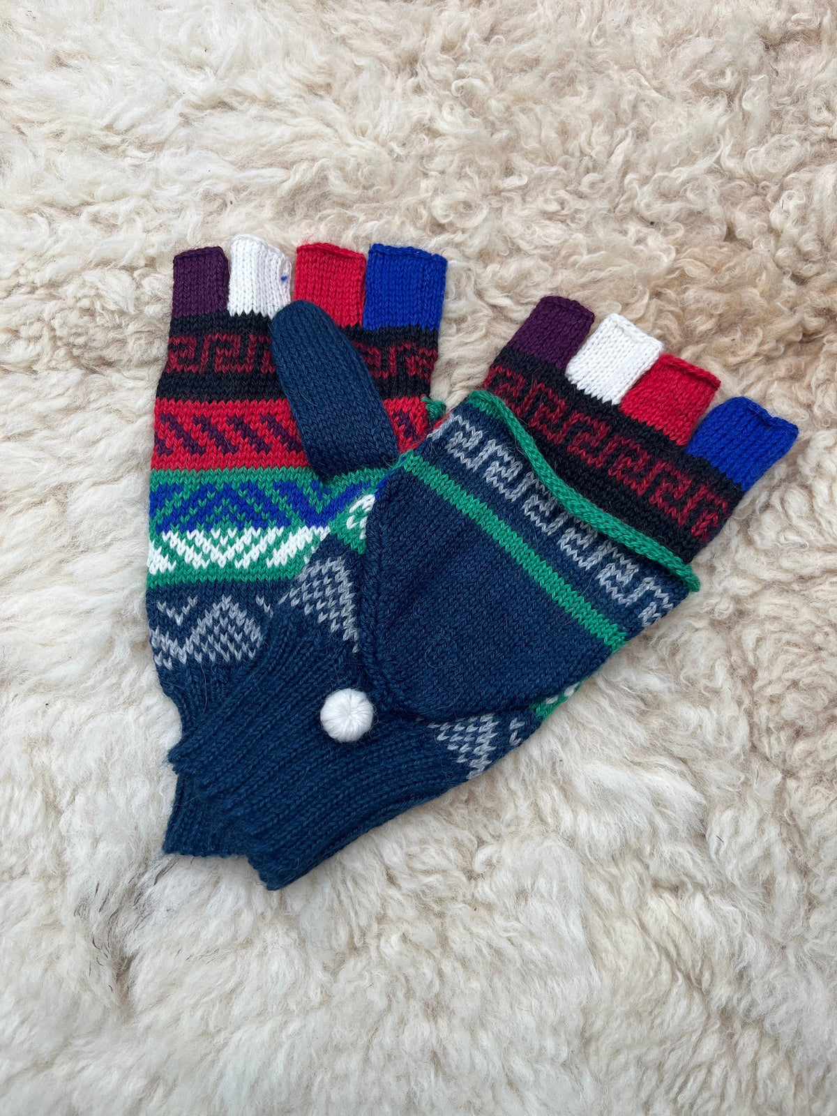 Navy & Denim Fair Isle Convertible Alpaca Mittens, photo 6