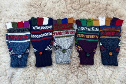 Denim & Grey Greek Key Convertible Alpaca Mittens, photo 2