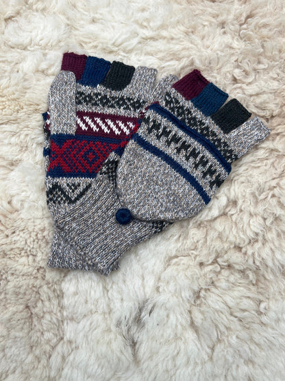 Cream & Navy Fair Isle Convertible Alpaca Mittens, photo 3