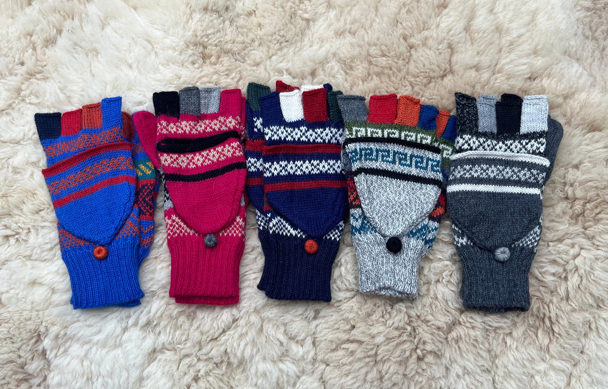 Royal Blue & Raspberry Fair Isle Convertible Alpaca Mittens, photo 2
