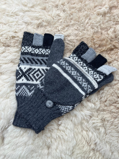 Royal Blue & Raspberry Fair Isle Convertible Alpaca Mittens, photo 6