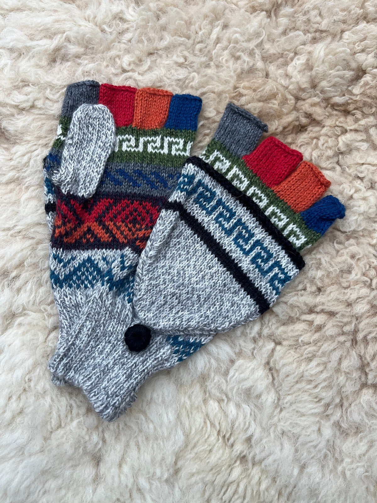 Royal Blue & Raspberry Fair Isle Convertible Alpaca Mittens, photo 5