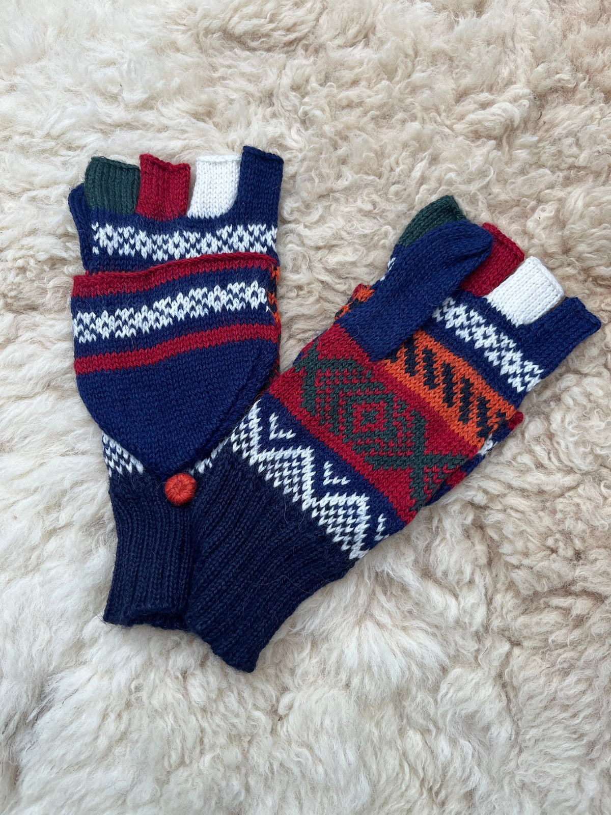 Royal Blue & Raspberry Fair Isle Convertible Alpaca Mittens, photo 4