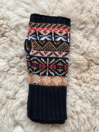 Black & Peach Fair Isle Alpaca Fingerless Gloves, photo 3