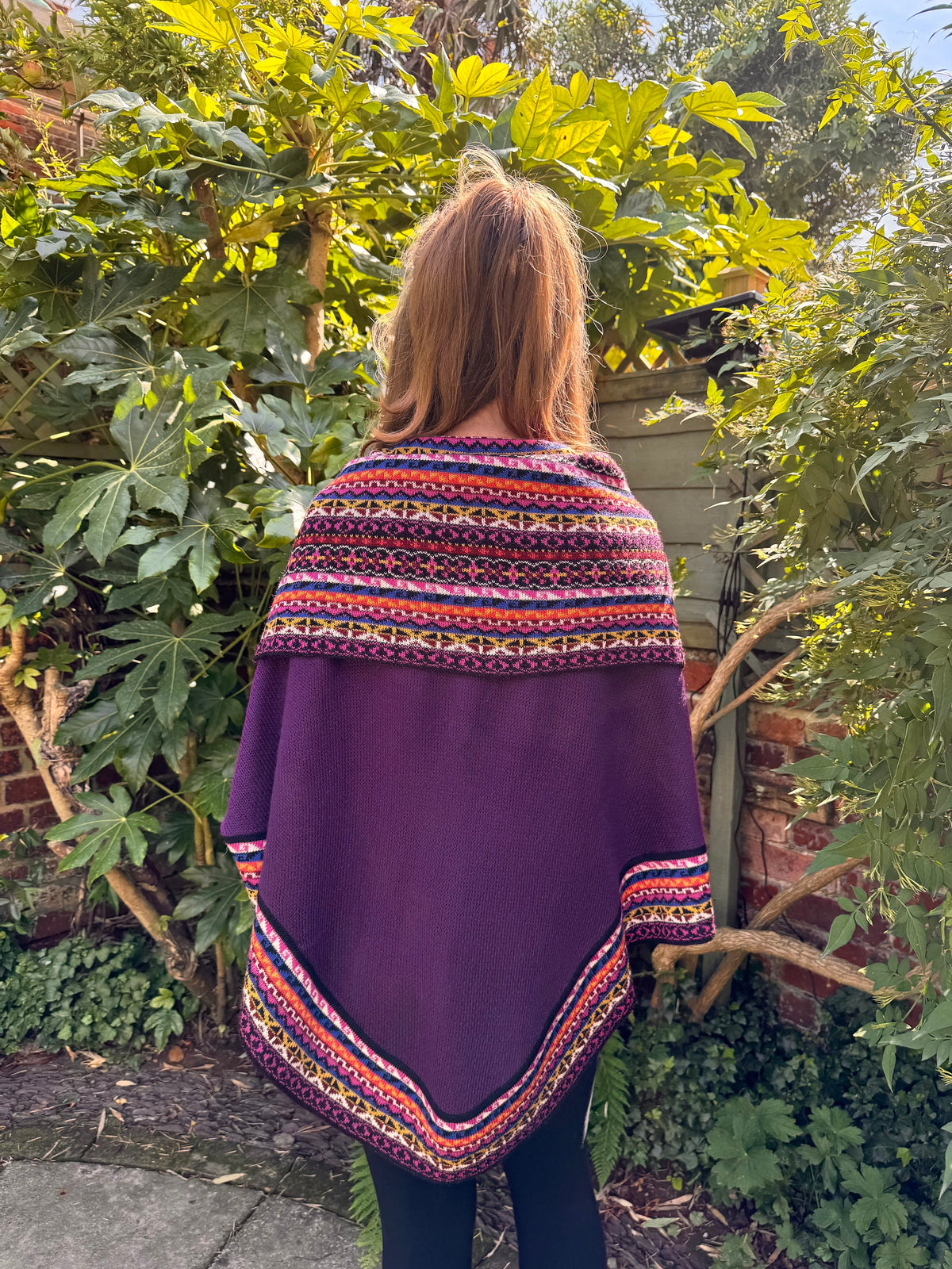 Purple Fair Isle Alpaca Poncho with Sleeves, photo 6