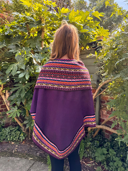 Purple Fair Isle Alpaca Poncho with Sleeves, photo 6