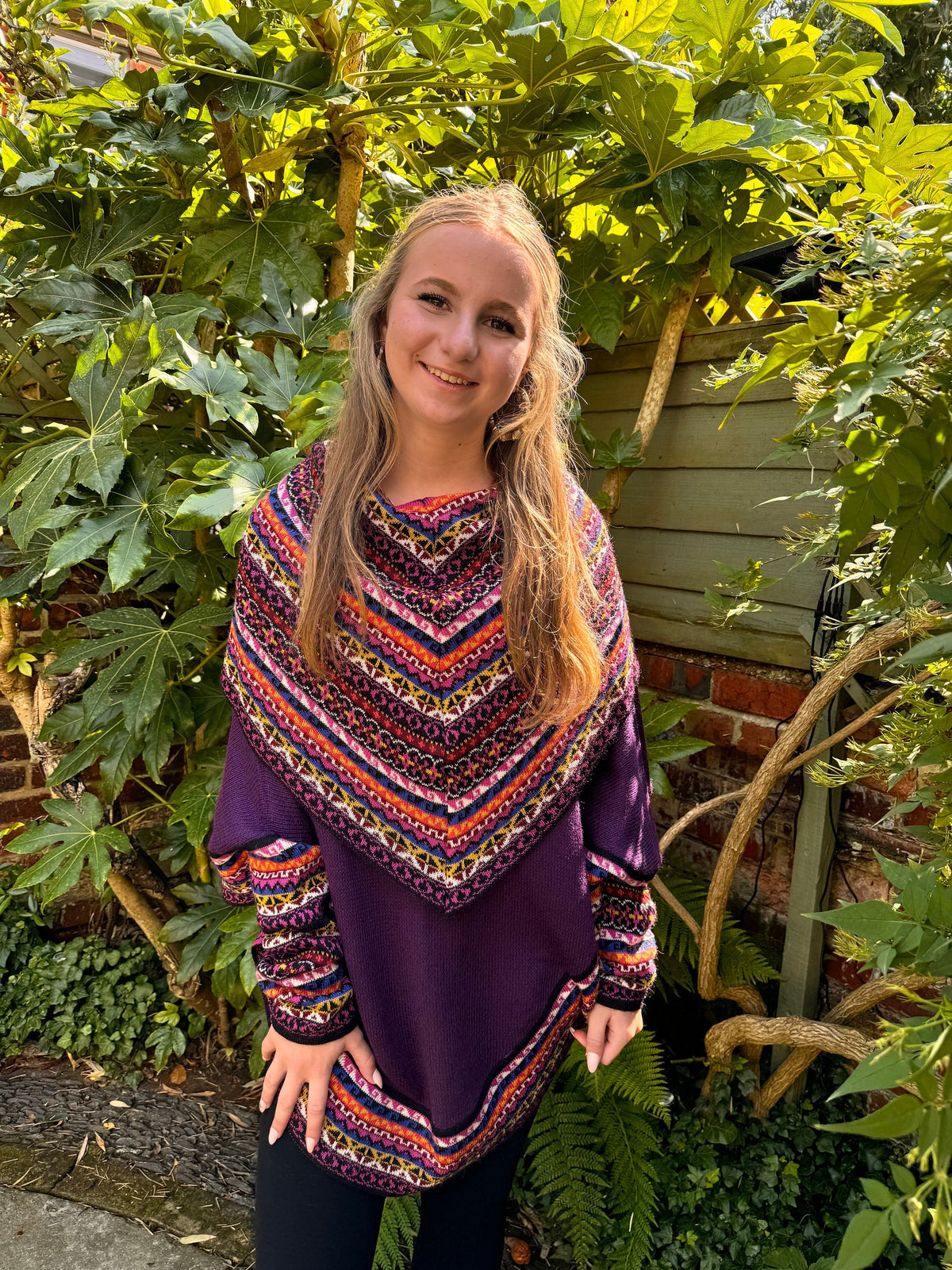 Purple Fair Isle Alpaca Poncho with Sleeves, photo 4