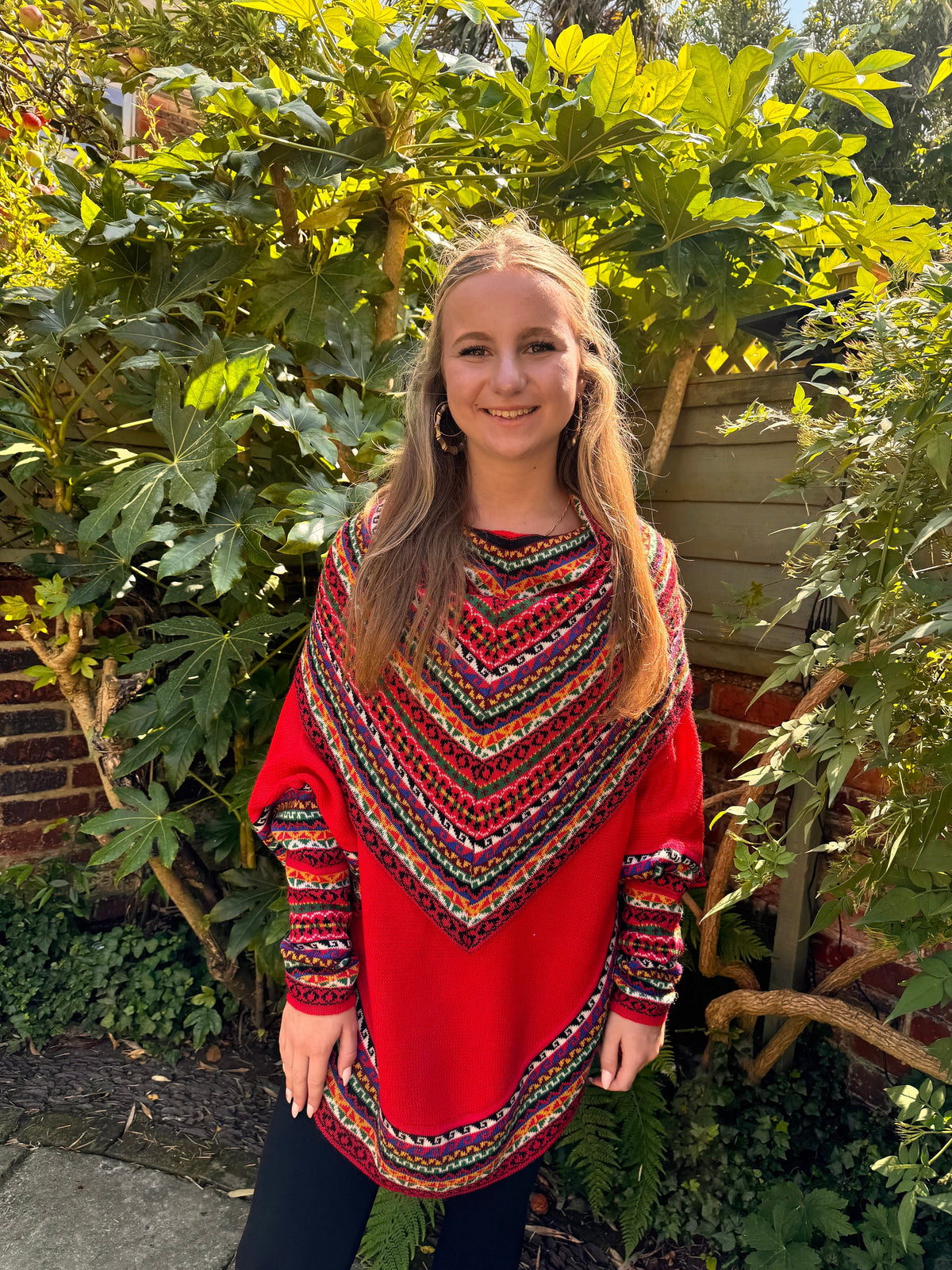 Red Fair Isle Alpaca Poncho with Sleeves, photo 4
