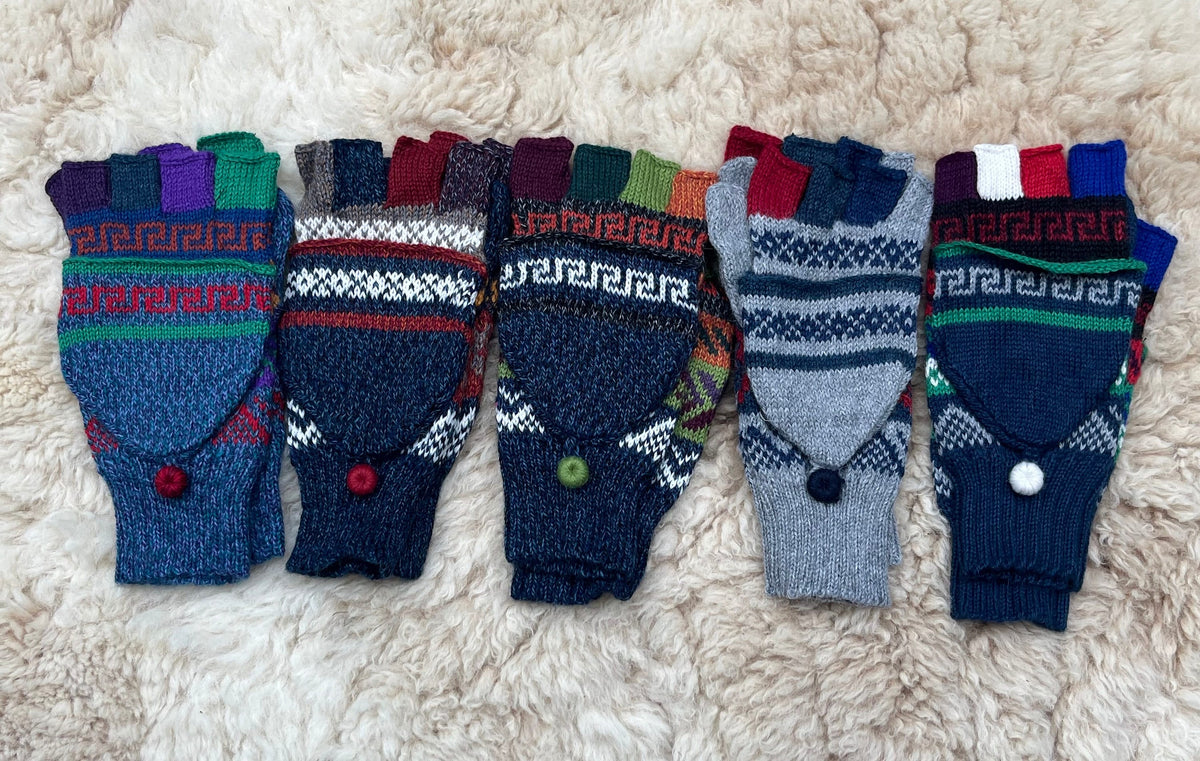 Navy & Denim Fair Isle Convertible Alpaca Mittens, photo 2