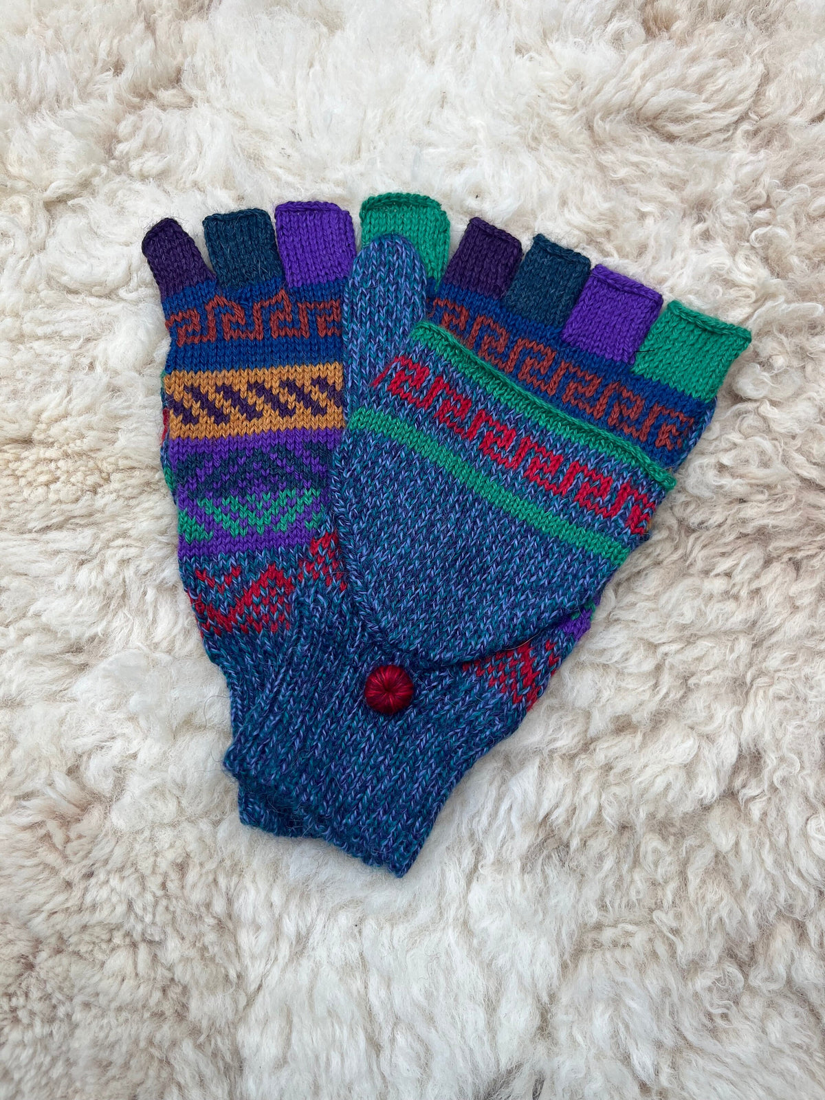 Navy & Denim Fair Isle Convertible Alpaca Mittens, photo 3