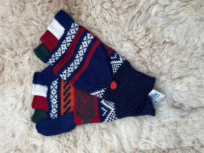 Denim & Grey Greek Key Convertible Alpaca Mittens, photo 3