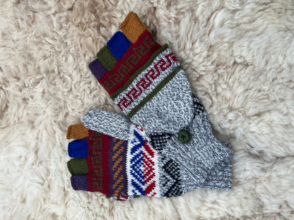 Denim & Grey Greek Key Convertible Alpaca Mittens, photo 4