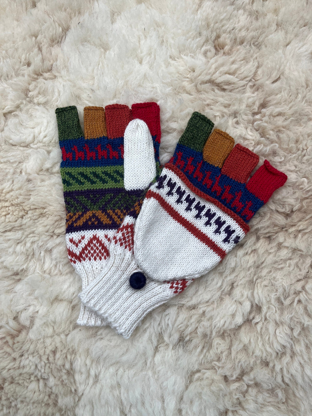 Cream & Navy Fair Isle Convertible Alpaca Mittens