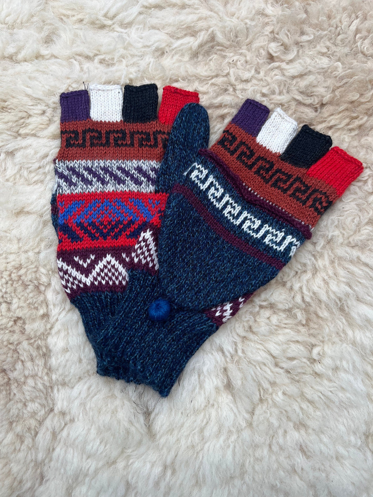 Cream & Navy Fair Isle Convertible Alpaca Mittens, photo 2