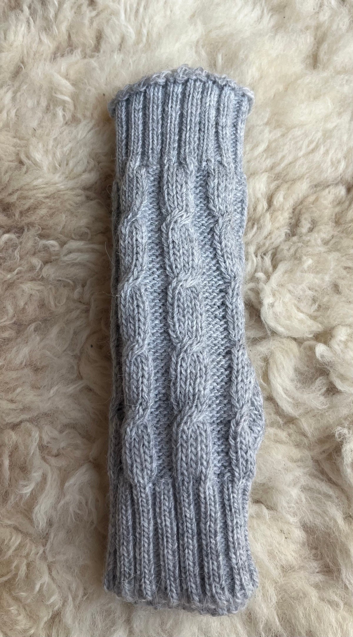 Light Grey Cable Knit Alpaca Fingerless Gloves