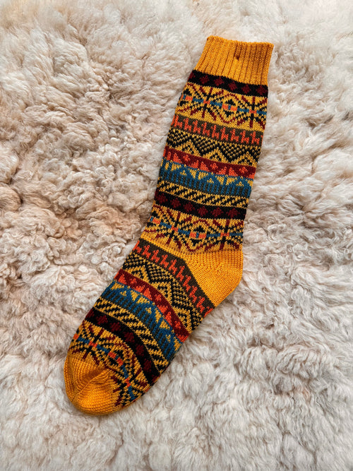 Yellow Llama Fair Isle Mid-Calf Alpaca Socks