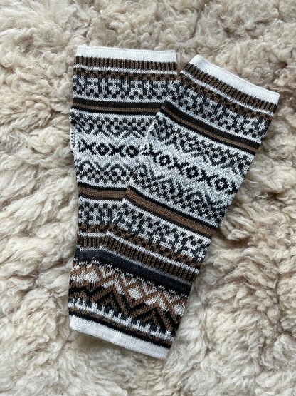 Cream & Cocoa Fair Isle Baby Alpaca Fingerless Gloves, photo 4