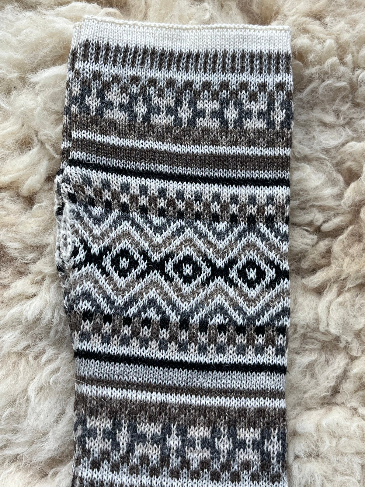 Grey & Taupe Fair Isle Baby Alpaca Fingerless Gloves, photo 4