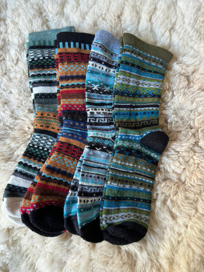 Red, Black & Tan Nordic Stripe Baby Alpaca Socks, photo 2