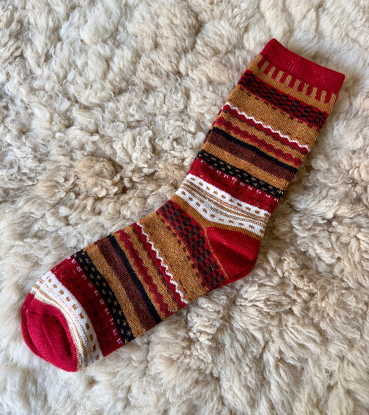 Red & Tan Nordic Stripe Baby Alpaca Socks
