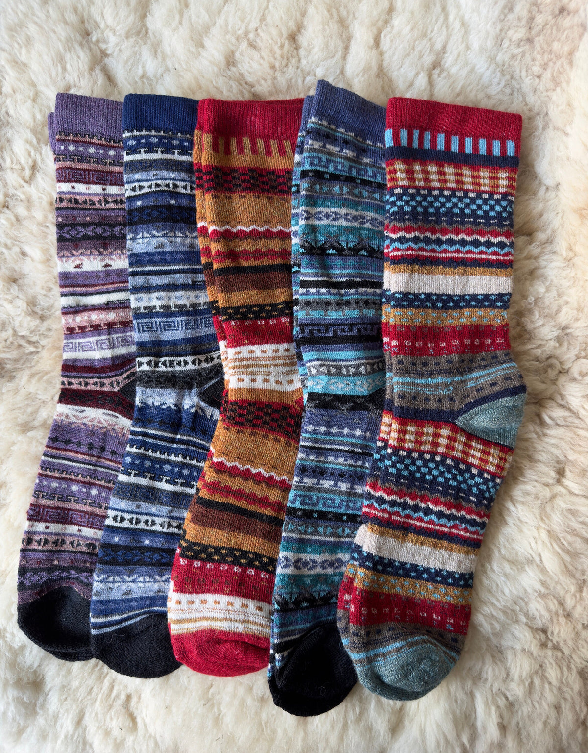 Red & Blue Nordic Stripe Baby Alpaca Socks, photo 2