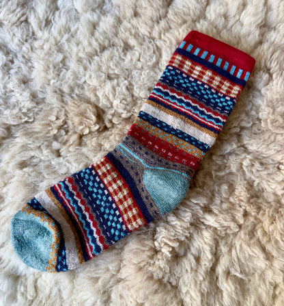 Red & Blue Nordic Stripe Baby Alpaca Socks