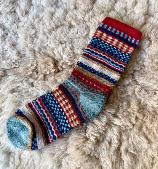 Red & Blue Nordic Stripe Baby Alpaca Socks