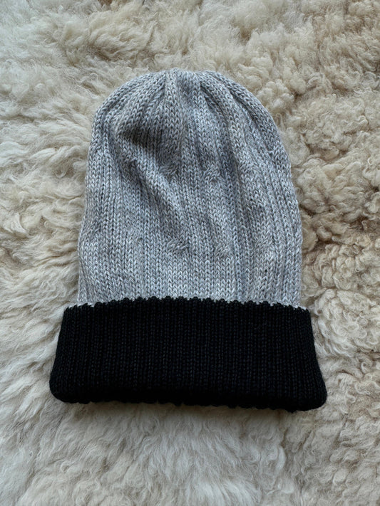 Grey & Black Reversible Cable Knit Alpaca Beanie
