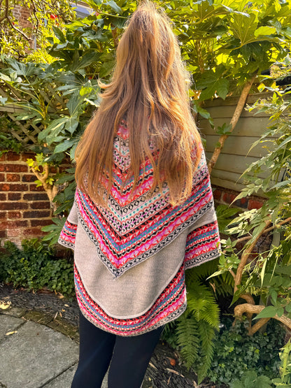 Light Grey & Pink Fair Isle Alpaca Poncho with Sleeves, photo 7