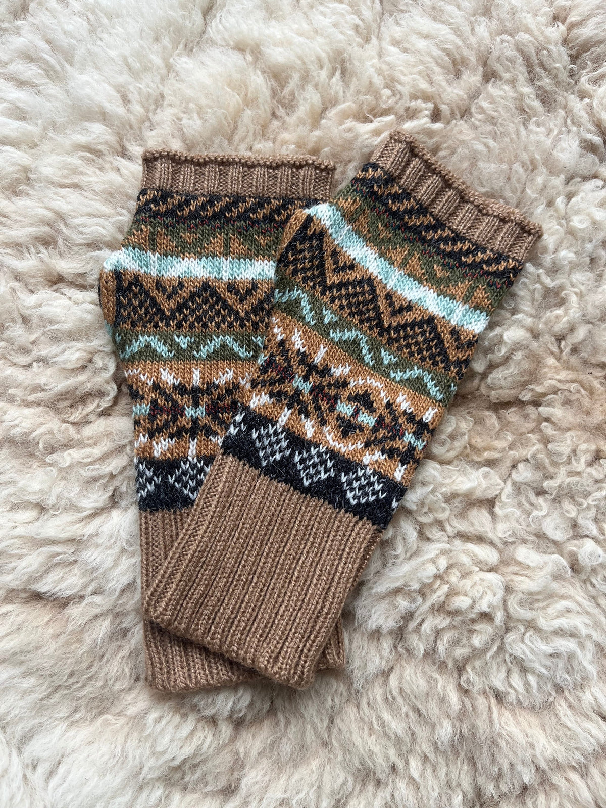 Camel Fair Isle Alpaca Fingerless Gloves