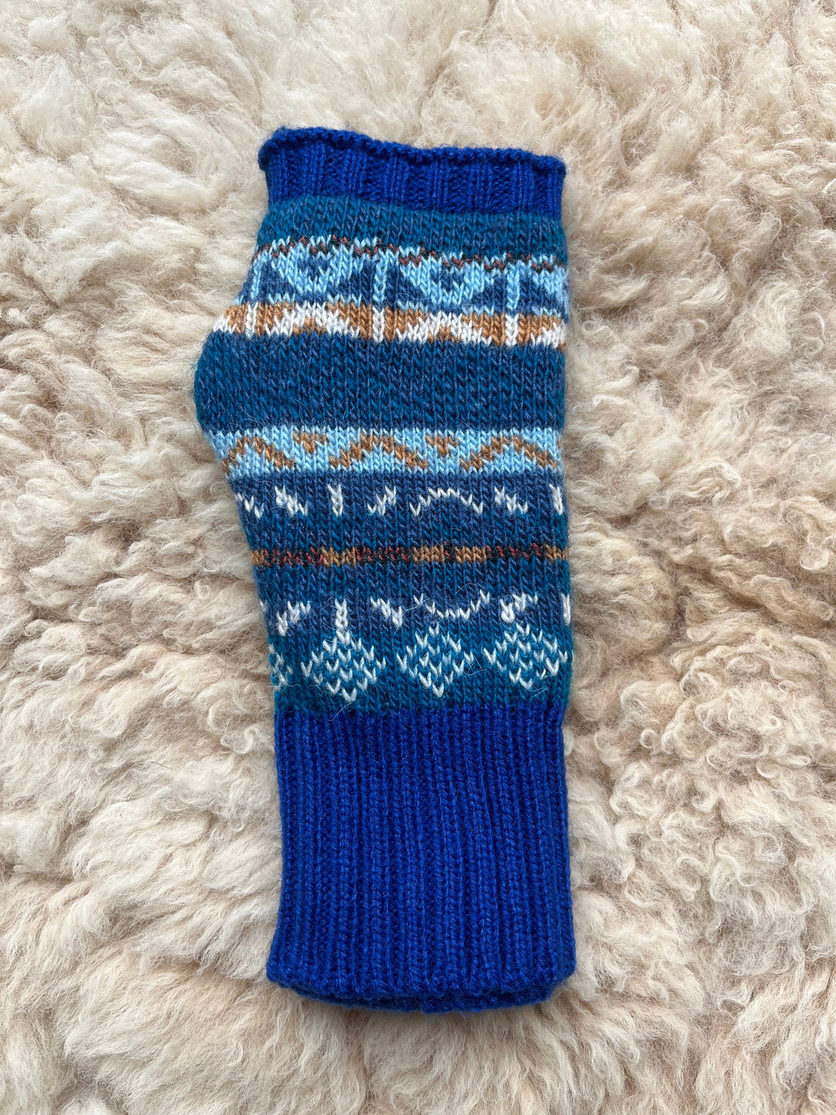 Royal Blue Fair Isle Alpaca Fingerless Gloves, photo 2