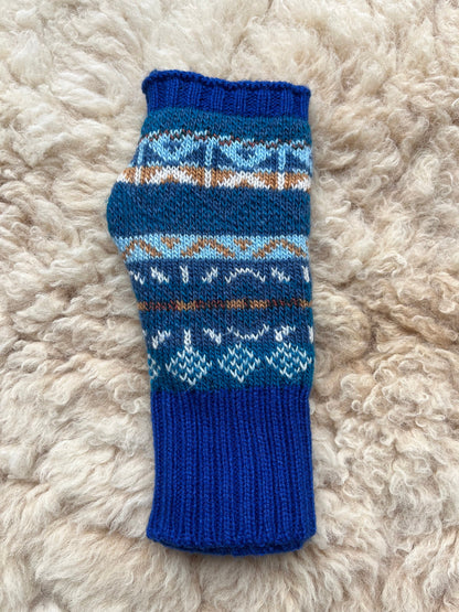 Royal Blue Fair Isle Alpaca Fingerless Gloves, photo 2