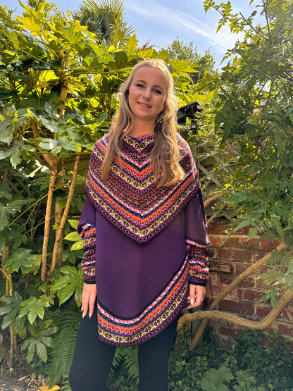 Purple Fair Isle Alpaca Poncho with Sleeves, photo 5