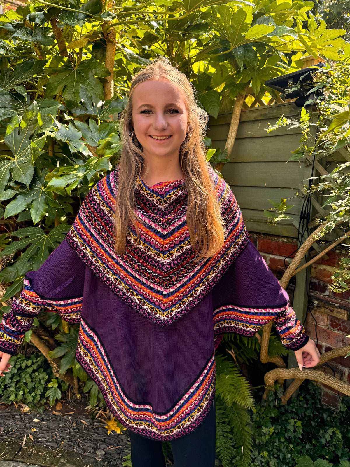 Purple Fair Isle Alpaca Poncho with Sleeves, photo 2