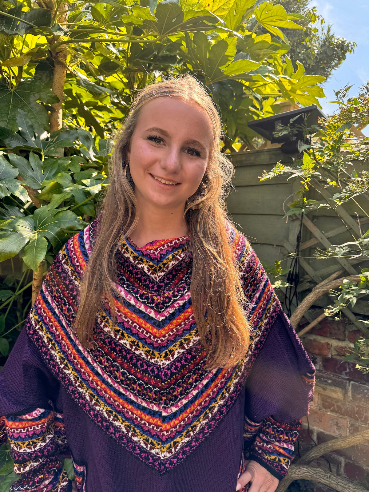 Purple Fair Isle Alpaca Poncho with Sleeves, photo 3
