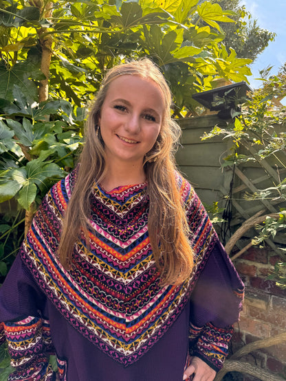 Purple Fair Isle Alpaca Poncho with Sleeves, photo 3