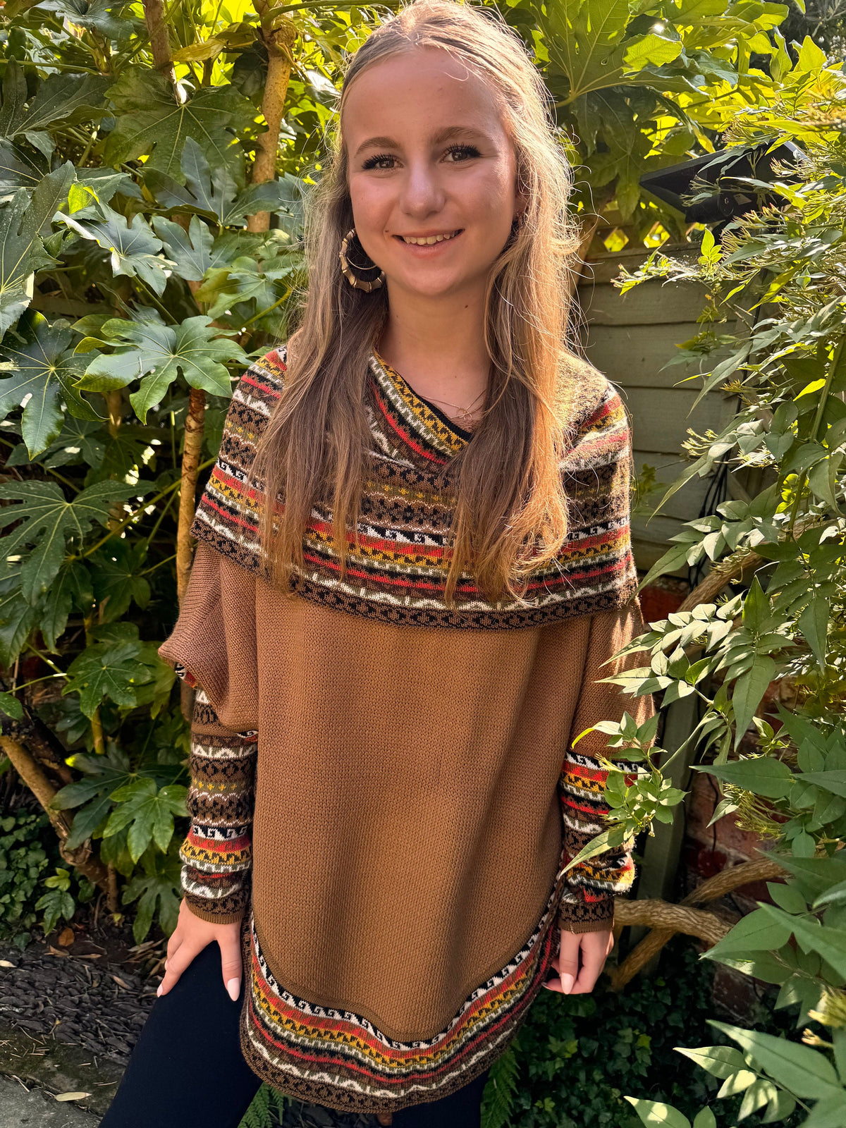 Camel Fair Isle Alpaca Poncho with Sleeves, photo 6
