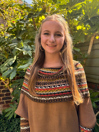 Camel Fair Isle Alpaca Poncho with Sleeves, photo 2