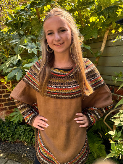 Camel Fair Isle Alpaca Poncho with Sleeves, photo 4
