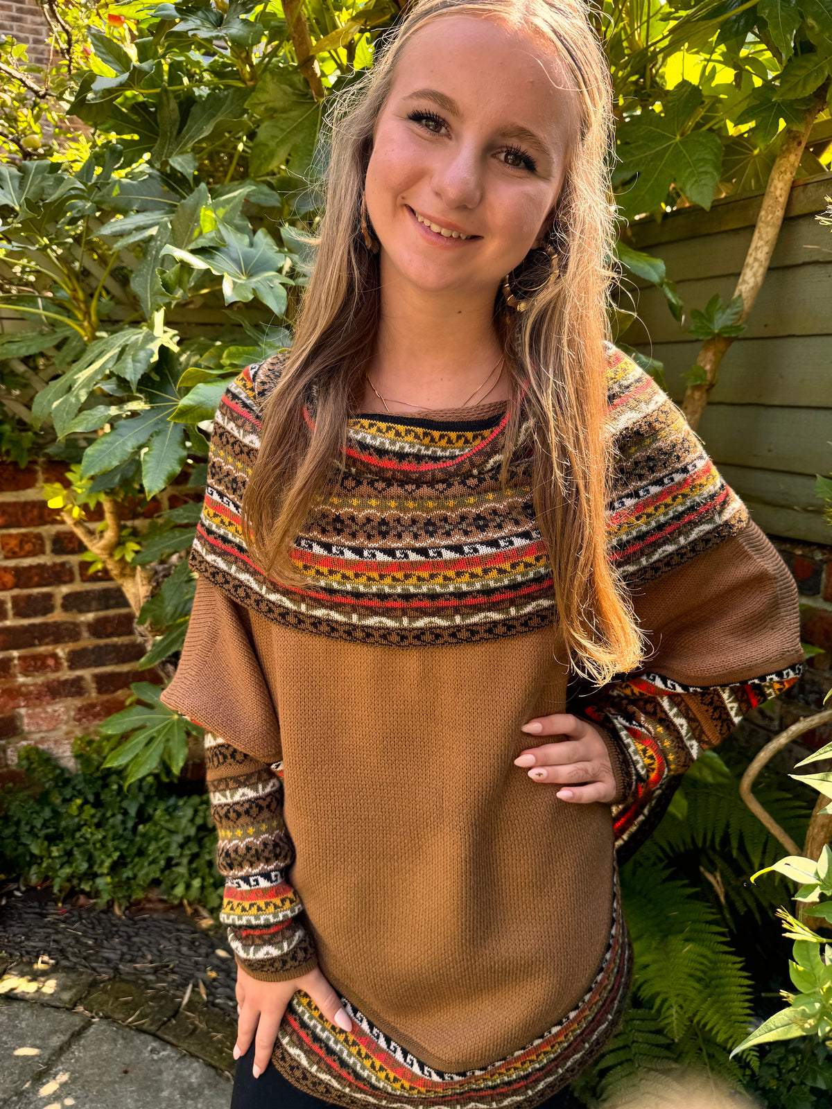 Camel Fair Isle Alpaca Poncho with Sleeves, photo 5