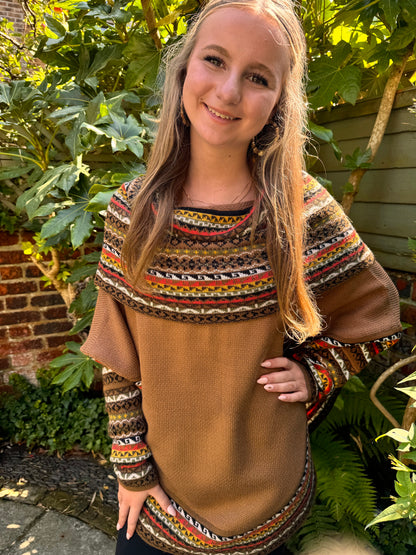 Camel Fair Isle Alpaca Poncho with Sleeves, photo 5
