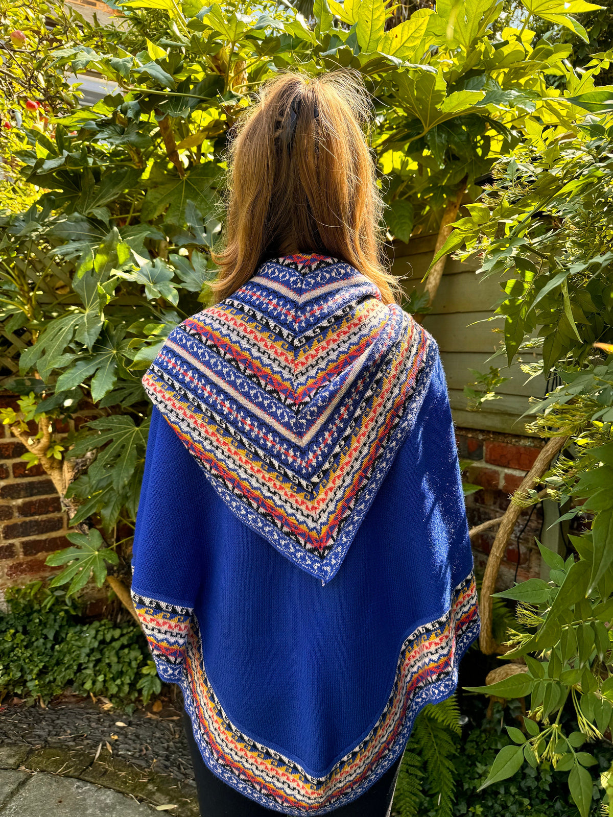 Royal Blue Fair Isle Alpaca Poncho with Sleeves, photo 7