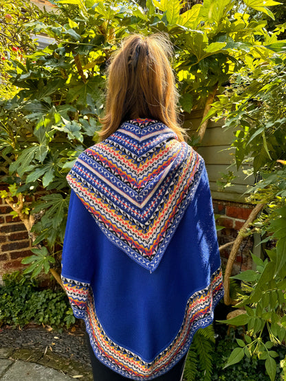 Royal Blue Fair Isle Alpaca Poncho with Sleeves, photo 7