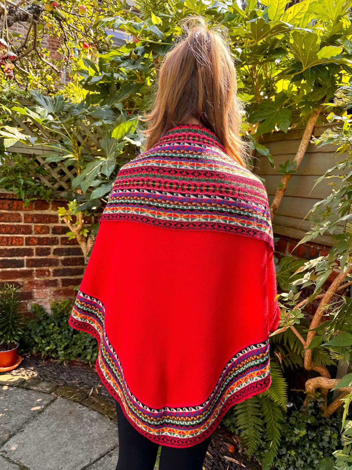 Red Fair Isle Alpaca Poncho with Sleeves, photo 7