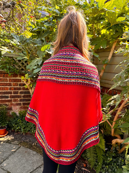 Red Fair Isle Alpaca Poncho with Sleeves, photo 7