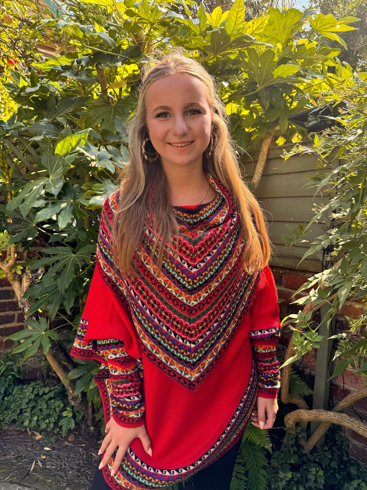 Red Fair Isle Alpaca Poncho with Sleeves, photo 5
