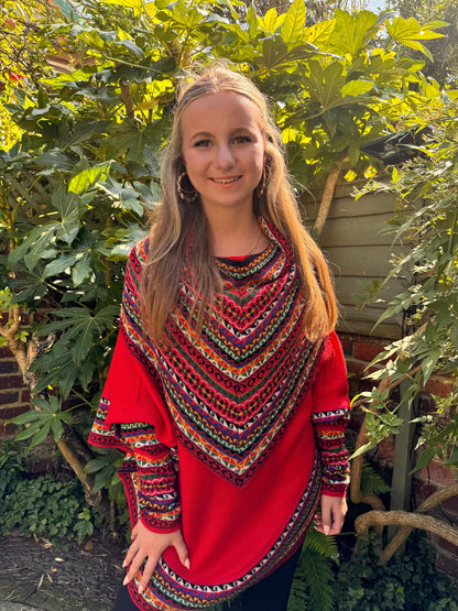 Red Fair Isle Alpaca Poncho with Sleeves, photo 5