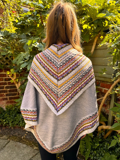 Light Grey & Mustard Fair Isle Alpaca Poncho with Sleeves, photo 5