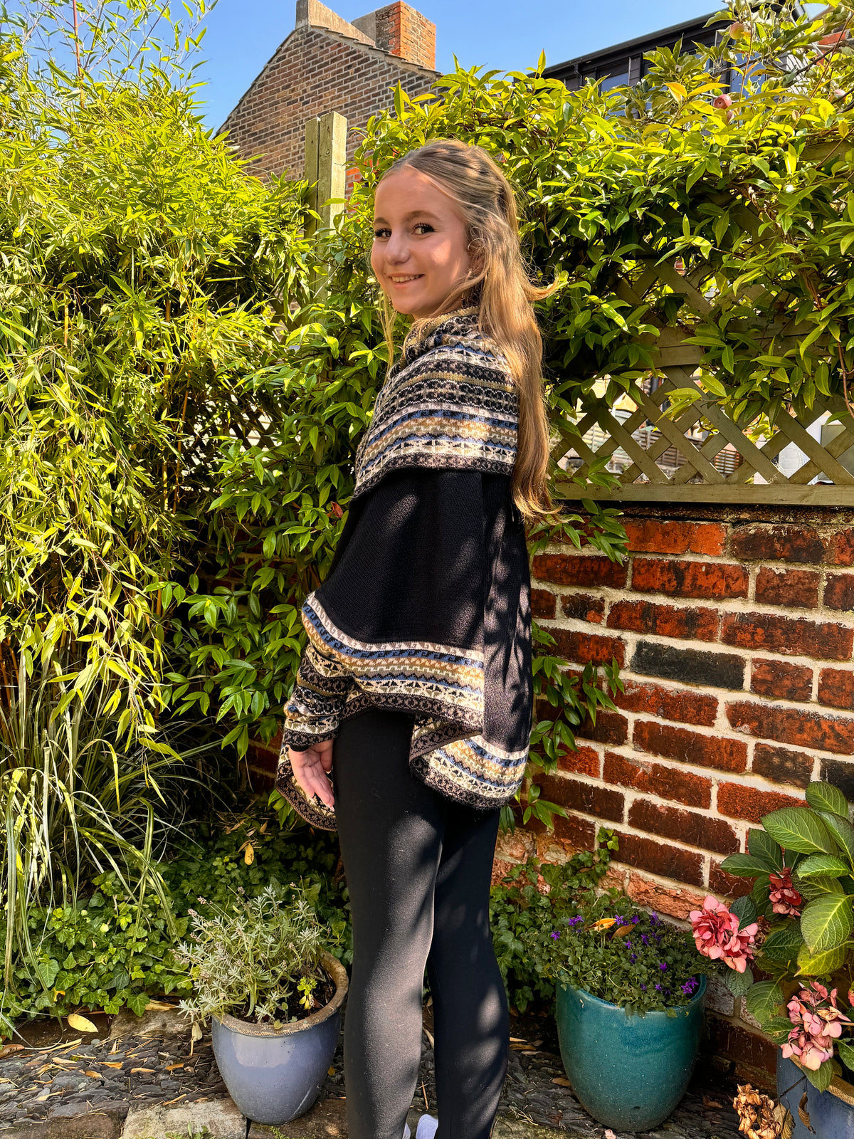 Black & Cream Fair Isle Alpaca Poncho with Sleeves, photo 5